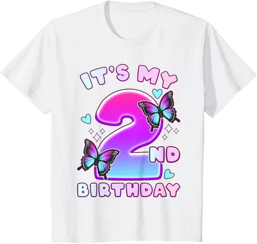Vista 29 de Camiseta de 2º cumpleaños para niña de 2 años con mariposas y número 2 Negro