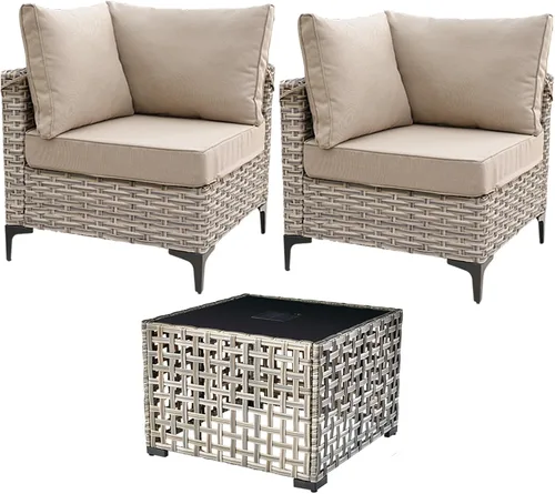 Vista 9 de HOOOWOOO Juego seccional de 2 piezas para patio al aire libre con 2 sillas medias sin brazos, color beige