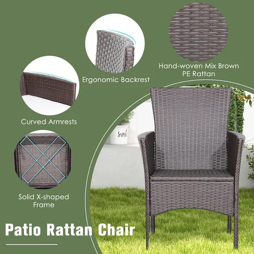 Vista 9 de COSTWAY Juego de comedor de mimbre para patio, mesa de madera de acacia con sillas acolchadas para jardín
