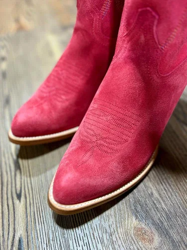 Vista 7 de Botas vaqueras bordadas para mujer, tacón grueso, botas occidentales, costuras clásicas, botas de media pantorrilla