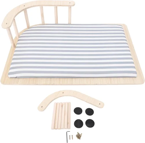 Vista 5 de Cama elevada para gatos, cama elevada para gatos, hamaca de madera con cojín suave y cálido y valla para perros pequeños, gatos, limpieza de fácil