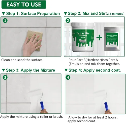 Vista 2 de Kit de reacabado de azulejos y bañera NADAMOO, blanco, sin herramientas, 500g/17 oz de emulsión y 10g de endurecedor