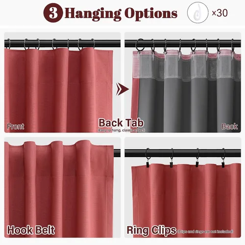 Vista 68 de Guken Cortinas opacas de lino, 2 paneles rústicos, elegantes, 100% opacas, con aislamiento térmico, banda de ganchos y trabilla trasera, 52 x 84