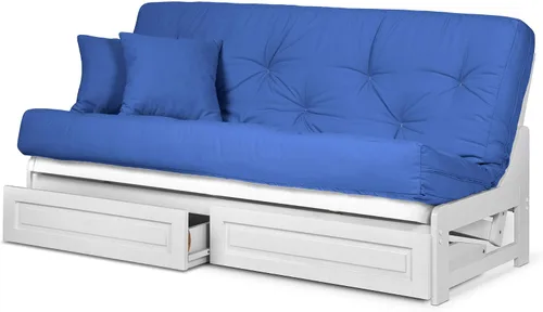 Vista 6 de Nirvana Futons Arden - Marco de futón de madera blanca sin brazos, tamaño matrimonial o queen, estructura de marco de sofá cama de madera maciza