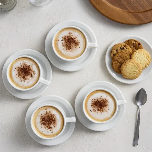 Vista 3 de HIC - Juego de té apilable de 9 piezas de café capuchino (porcelana), color blanco