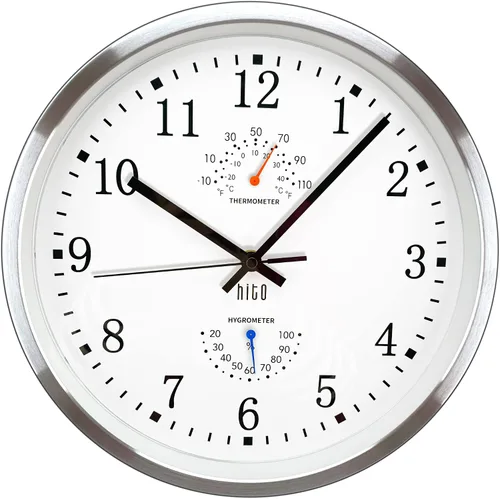Vista 19 de HITO Reloj de pared silencioso de 10 pulgadas, funciona con pilas, sin tictac, cubierta de vidrio, marco de aluminio plateado, para decoración