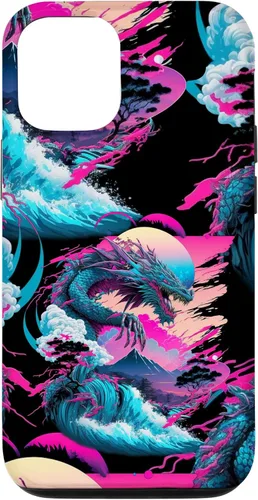 Vista 28 de Dragon Vaporwave Abstract Landscape Moon Tree Waterfall Case for iPhone 17