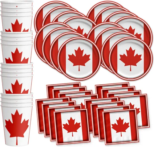 Vista 20 de Platos de papel del 4 de julio, juegos de platos desechables del 4 de julio, suministros para fiestas patrióticas de bandera estadounidense, platos
