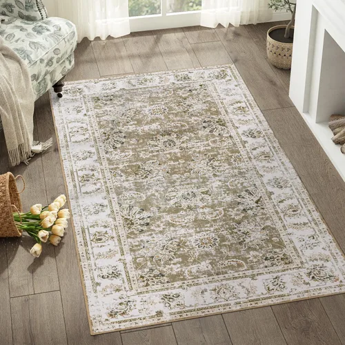 Vista 122 de jinchan Fiora - Alfombra lavable de área pequeña, alfombra de entrada floral de medio círculo de 2 x 3, tapete de media luna de pelo bajo, suave