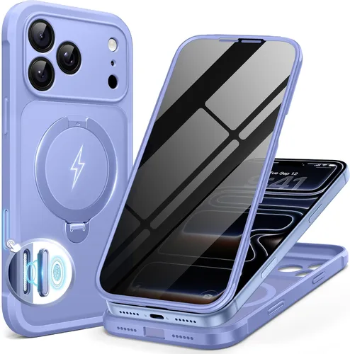 Vista 113 de BERFY Funda para iPhone 17 Pro Max, compatible con MagSafe, protector de pantalla de vidrio integrado, protección de cámara, funda de cuerpo