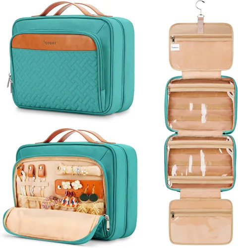 Vista 13 de Bolsa de aseo colgante de viaje para mujeres y hombres, con 6 cubiertas de botellas de silicona a prueba de fugas, accesorios impermeables