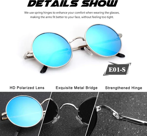 Vista 77 de CGID Gafas de sol unisex polarizadas redondas E01 Lennon