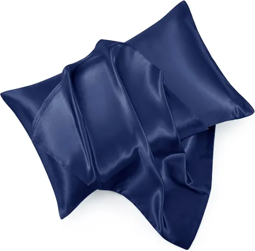 Vista 19 de Juego de 2 fundas de almohada de satén negro estándar con cierre de sobre, funda de almohada de seda negra para cabello y piel (20 x 26 pulgadas)