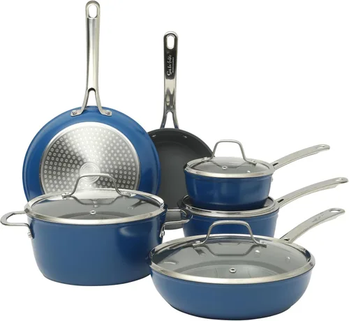 Vista 9 de Sur La Table Kitchen Essentials Cool Commune - Juego de ollas y sartenes de aluminio forjado anodizado duro de 10 piezas, libre de PFA