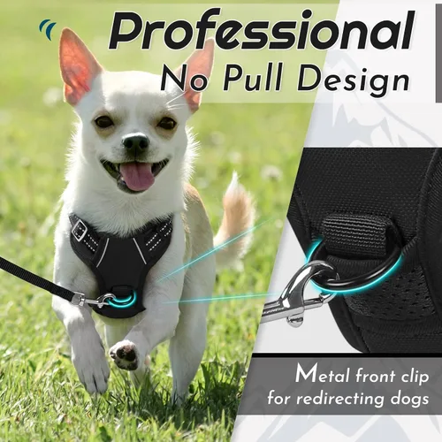 Vista 3 de Eagloo Arnés para perro pequeño, sin tirones, chaleco de servicio con tiras reflectantes y asa de control, ajustable y cómodo para caminar, arnés