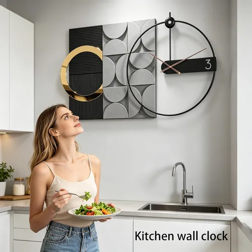 Vista 6 de Reloj de pared decorativo grande, silencioso, sin tictac, moderno, de metal, decoración para sala de estar, oficina, dormitorio, cocina