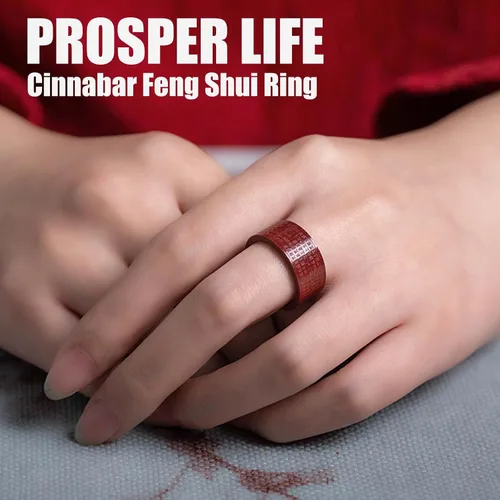 Vista 2 de HETICA Anillo de cinabrio Feng Shui, que atrae riqueza Feng Shui Cinnabrio Anillo para hombres y mujeres, que trae buena suerte FengShui anillo
