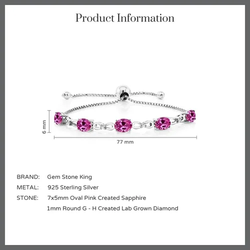 Vista 119 de Gem Stone King Pulsera de tenis de diamantes cultivados en laboratorio con piedra natal de 3-6 quilates para mujer, plata de ley 925, ovalada