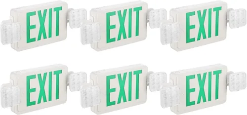 Vista 13 de 1 paquete de luces LED verdes con dos cabezales ajustables, iluminación de salida combinada con baterías de respaldo/listado UL, montaje en pared