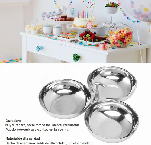 Vista 4 de TITA-DONG Plato de Servir de Acero Inoxidable 304, Plato de Frutas y Aperitivos 3 EN 1, Platos de Postre Reutilizables, Plato de Frutas para M/DL