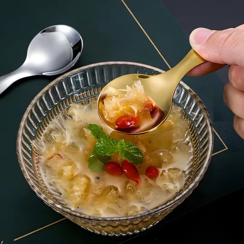 Vista 4 de 5 cucharas de mango corto, mini cucharas de acero inoxidable, cuchara redonda gruesa para condimentos de sal, postre, té, café (negro)