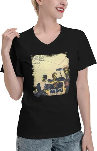 Vista 2 de Soda Stereo Female T Shirt Loose Casual Short Sleeve V-Neck Tops