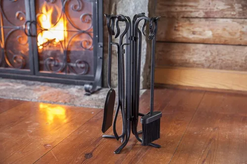Vista 6 de Juego de utensilios para chimenea forjados a mano de tamaño compacto