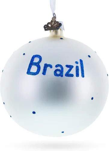 Vista 2 de Bandera de Brasil bola de cristal adorno de Navidad 4 pulgadas