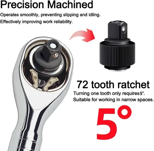Vista 3 de StrugDeas - Llave de trinquete (72 dientes, 3/8 pulgadas) Quick-Release Socket Wrench with a Extension Bar(5 inch), Reversible Switch, Chrome