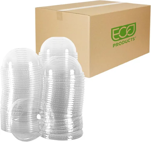 Vista 12 de Eco-Products GreenStripe - Tapas planas de plástico compostable, caja de 1000, agujero perforado para pajilla, se adapta a vasos de 7 y 10 onzas
