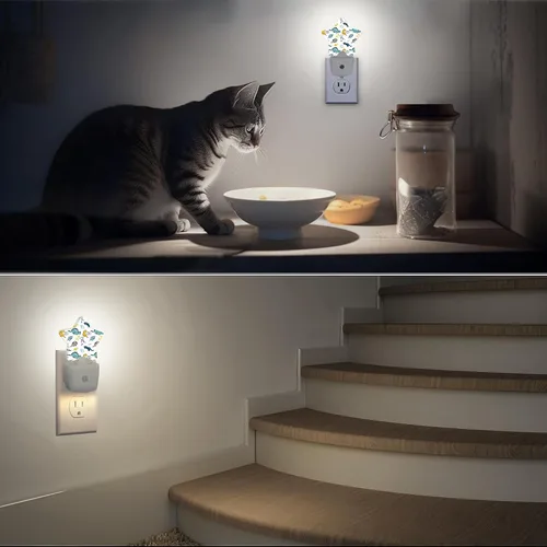 Vista 7 de Luces Nocturnas de Dinosaurio de Dibujos Animados que se Enchufan en la Pared, Lámpara Inteligente con Sensor de Anochecer a Amanecer para Dino