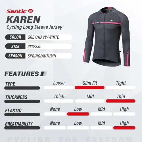 Vista 67 de Santic - Camiseta de ciclismo para hombre, manga larga, reflejante, cremallera completa, con bolsillos