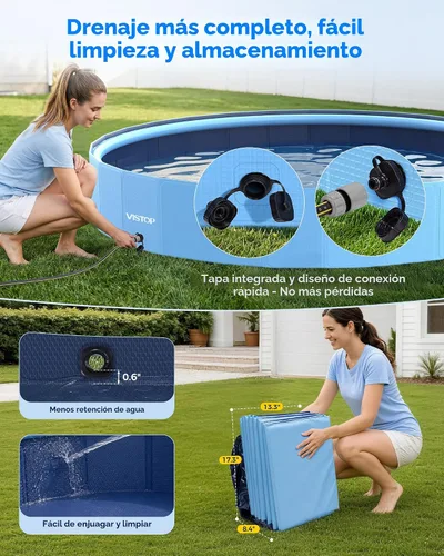Vista 6 de VISTOP Piscina plegable para perros de 97 pulgadas con rociador, piscina grande de carcasa dura para mascotas, piscina plegable antideslizante