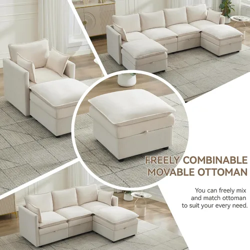 Vista 4 de Otomana cuadrada grande de 27 pulgadas con almacenamiento, reposapiés tapizado moderno con patas antideslizantes para sofá, mesa de café, sala