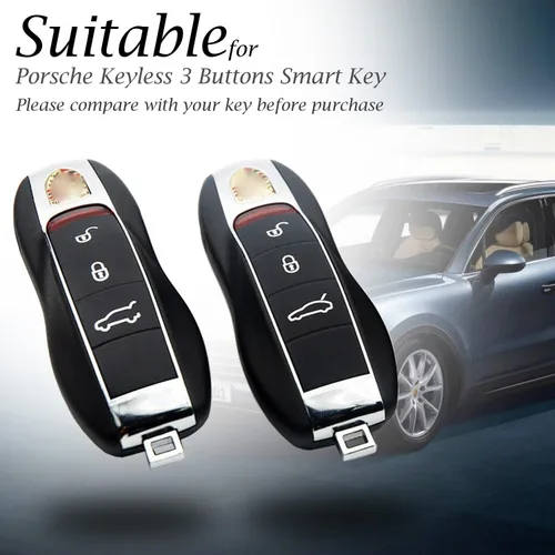Vista 6 de Vitodeco Funda de piel auténtica con control remoto sin llave compatible con Porsche Panamera, Macan, Cayenne, 911 (3 botones, negro)