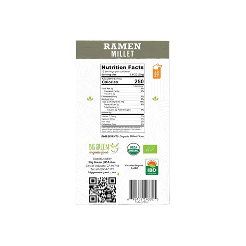 Vista 2 de Big Green Organic Food - Ramen de mijo orgánico, sin gluten, sin lectina, sin OMG, vegano, alternativa de trigo y arroz (2.11 onzas (12 piezas)