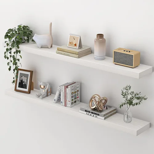 Vista 39 de Heimlove Estantes flotantes para pared, estante de 16 pulgadas para baño pequeño, almacenamiento montado y exhibición, estantes de madera para Negro