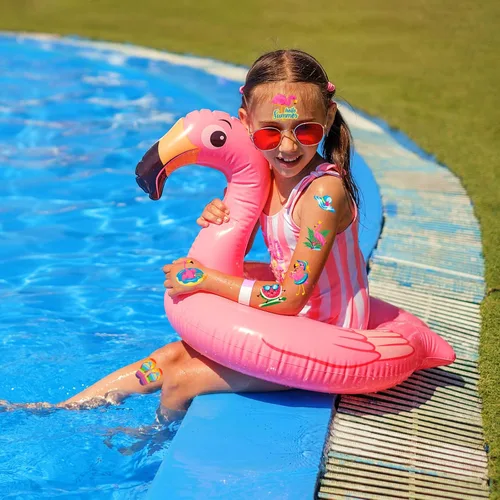 Vista 7 de HOWAF 96 tatuajes temporales de flamenco de verano para niños, suministros de fiesta de flamenco, tatuajes para niñas, decoraciones de fiesta