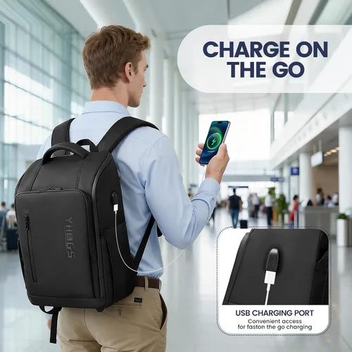 Vista 6 de Mochila con Ruedas, Mochila Impermeable con Ruedas para Viajero de Negocios, Mochila de Equipaje de Mano con Compartimento para Laptop, Compatible