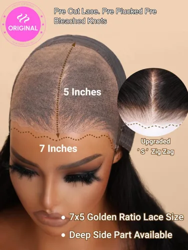 Vista 7 de UNICE Adiós a los Nudos - Peluca de onda corporal 7x5, con encaje HD frontal precortado, pelo humano con cordón elástico de tracción, balayage