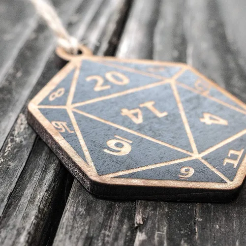 Vista 7 de Ornamento - Dado de 20 Caras - Madera en bruto pintada en negro 3x3 pulgadas