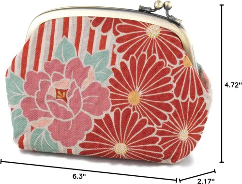 Vista 11 de Monederos con hebilla floral / monedero de cambio con cierre de beso y carteras pequeñas bolsa de maquillaje, Flor Retro - Azul