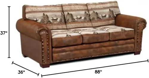 Vista 3 de American Furniture Classics Sierra Sillón de cabaña., Cuero Madera Microfibra Tapiz Alpine Lodge
