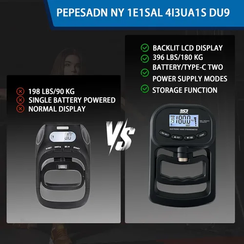 Vista 9 de Entrenador de fuerza de agarre de mano, dinamómetro de agarre de mano de 396 libras/396.8 lbs con pantalla LCD, ideal para deportes, escuela y uso