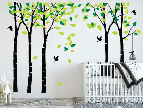 Vista 2 de Calcomanía de pared de árbol de la selva gigante para pared, vinilo extraíble, arte mural para habitación de los niños, guardería, dormitorio, sala