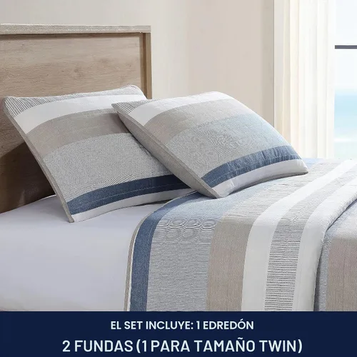 Vista 5 de Nautica - Juego de edredón tamaño individual, ropa de cama de algodón suave y transpirable con sensación de peso medio, juego de cama reversible