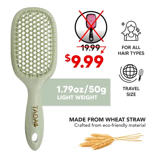 Vista 2 de TADA Natural Beauty - Cepillo desenredante para cabello rizado, grueso, ondulado y fino, agujeros de ventilación para secado rápido y peinado
