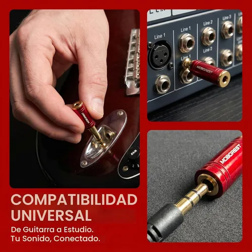 Vista 7 de MOBOREST Adaptador de auriculares TRS hembra de 1/4" macho a 0.138 in (1/8 pulgadas), color rojo, 1 unidad