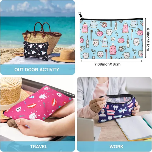 Vista 3 de Saintrygo Bolsa de maquillaje de dientes de 12 piezas, bonita bolsa de cosméticos para enfermeras, dentistas dentales, regalo colorido, bolsa
