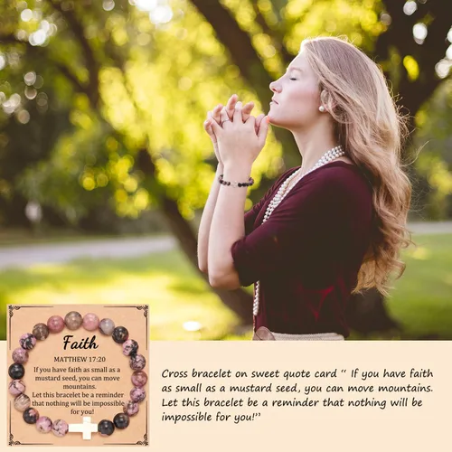 Vista 2 de JOGDIAM Regalos cristianos para mujer, pulsera de cruz, joyería religiosa católica, regalos para mujeres, madrina